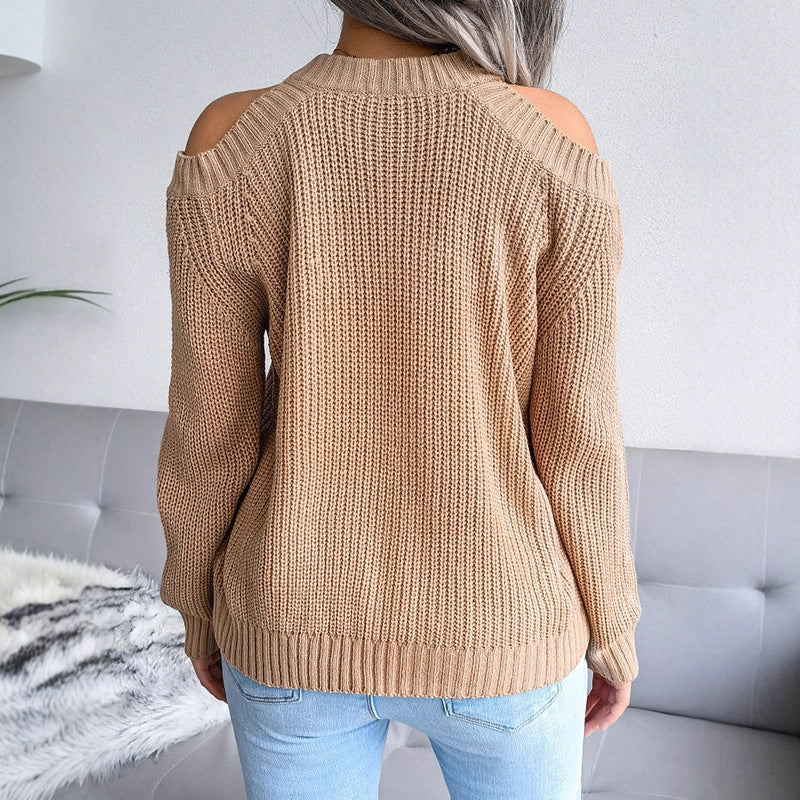 Kvinders strikket sweater med åbne skuldre og ribbet tekstur Stilla