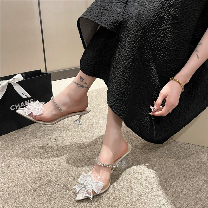 Dame elegante mules med transparent forpart og funkende strassdetalje Stilla