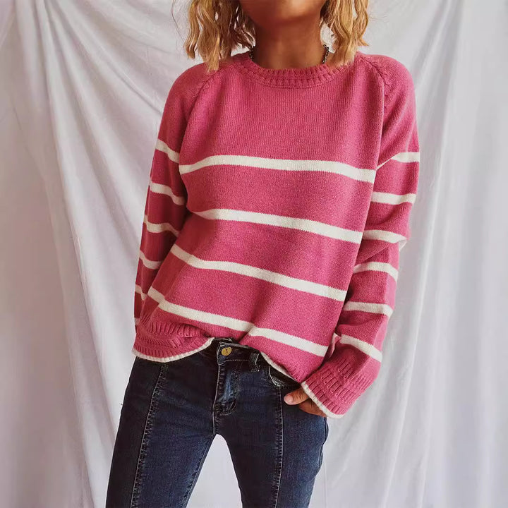 Kvinder sweater med mode krave og stribet mønster Stilla