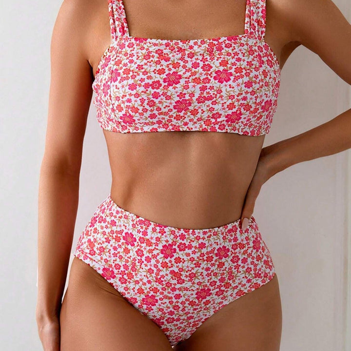 Dame To-delt Crop-top bikini-sæt med blomsterdesign og brede stropper Skovae