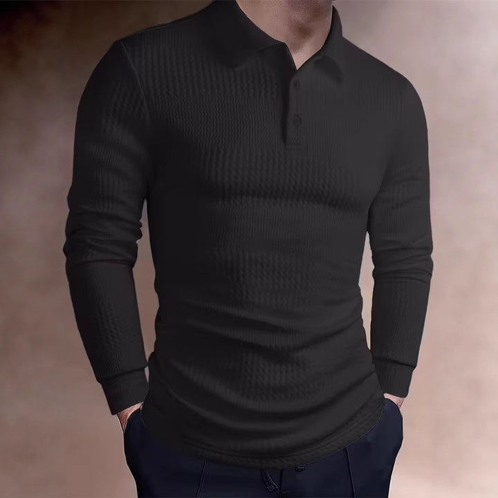 Herren nan tailleret vaffelstrik-polo shirt med klassisk polo krave Skovae