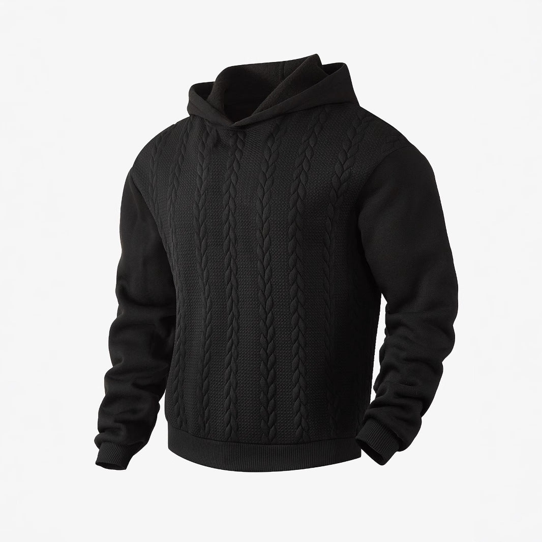Herrer hoodie i strikket look med fletmønster og ribbet kant Skovae