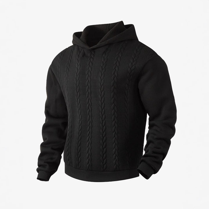 Herrer hoodie i strikket look med fletmønster og ribbet kant Skovae