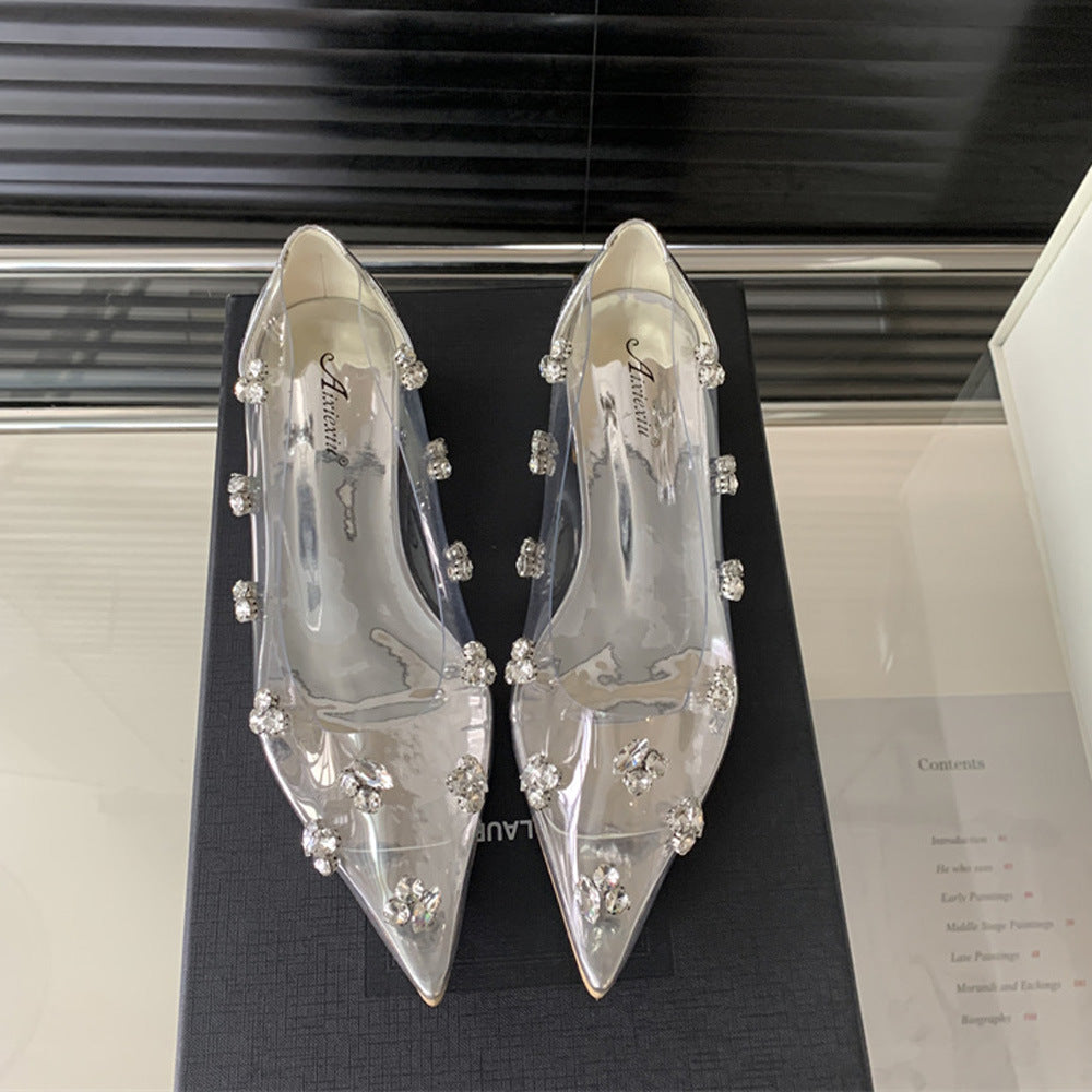Dame Glamourøse Plexi Pumps med glitrende Strass akcenter Stilla