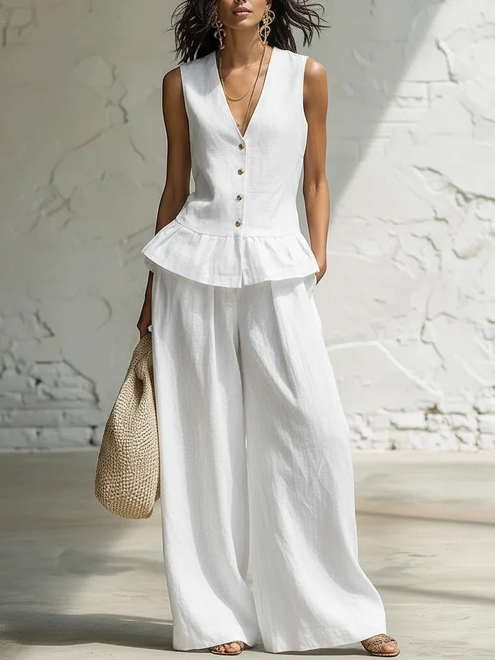 Dame casual jumpsuit med peplum skæring og knapdetaljer Skovae