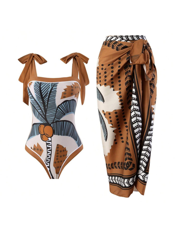 Damer Elegant badedragt med florale accenter og fashionable sarong Skovae