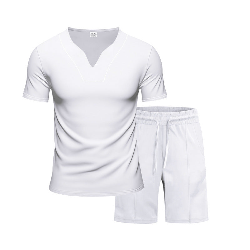 Herrer Sporty fritids-sæt med åndbart V-hals t-shirt og elastiske shorts Stilla