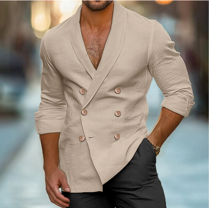 Herrer moderne linned blazer med dobbelte knaplukninger og reverskrave Stilla