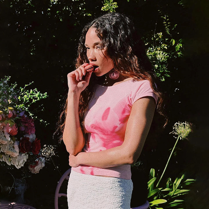 Dame Crop-Top med blomsterdesign Skovae