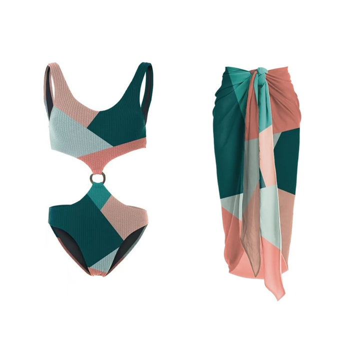 Dame enhed bikini med innovativt cut-out design og geometrisk mønster Stilla