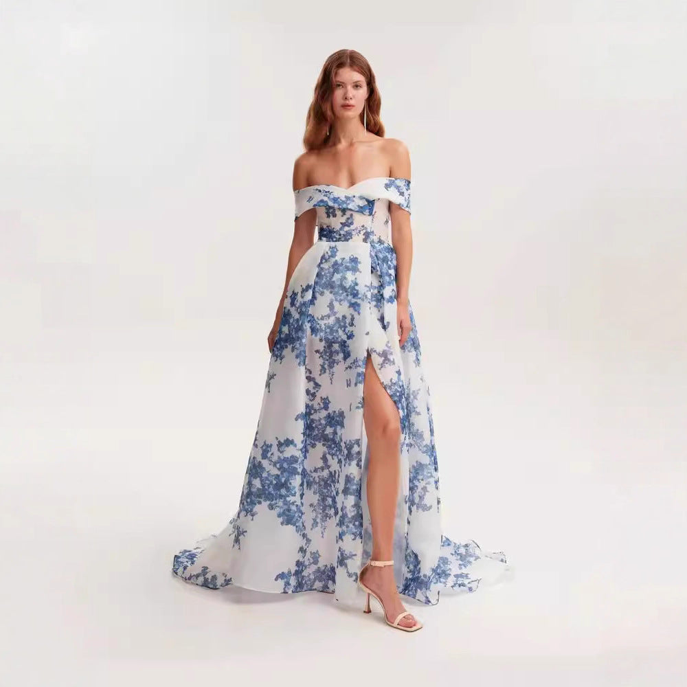 Kvinders maxikjole lavet af chiffon med blomstermønster Skovae