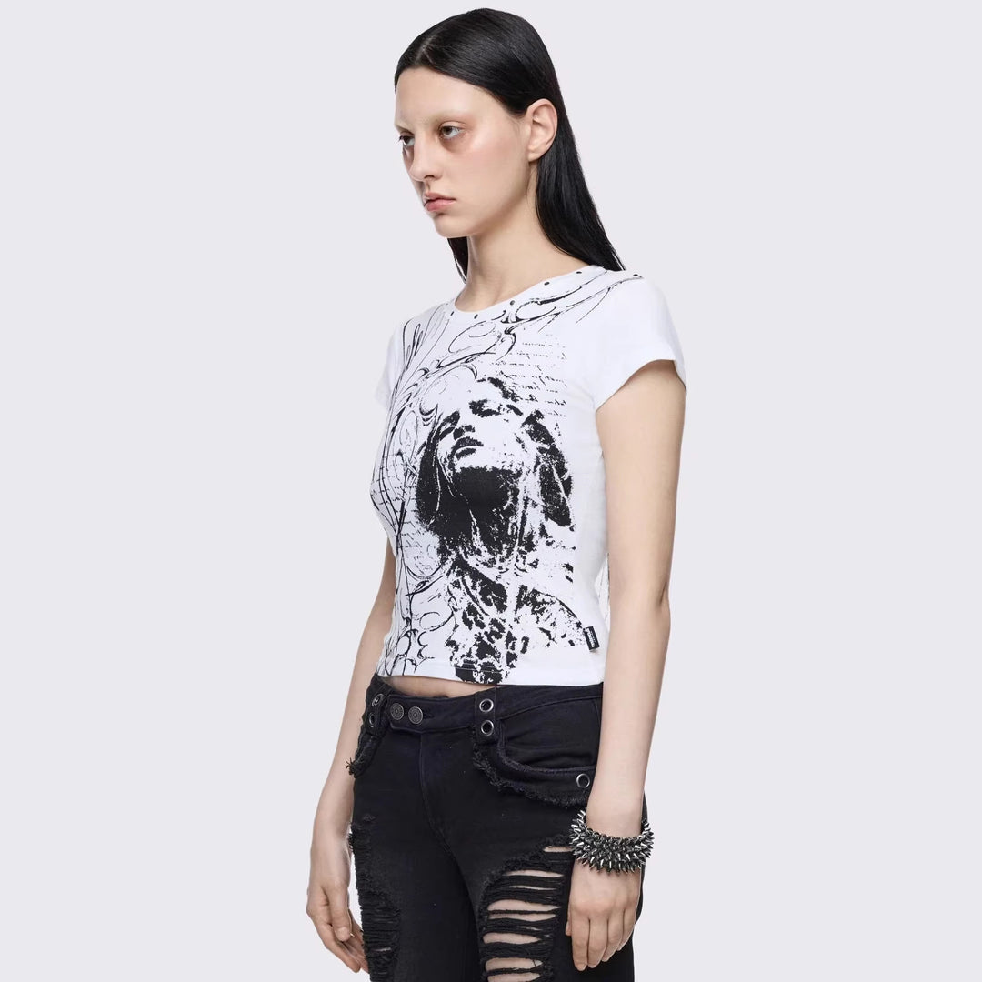 Dame Kreativt Grafik-Print T-Shirt Skovae