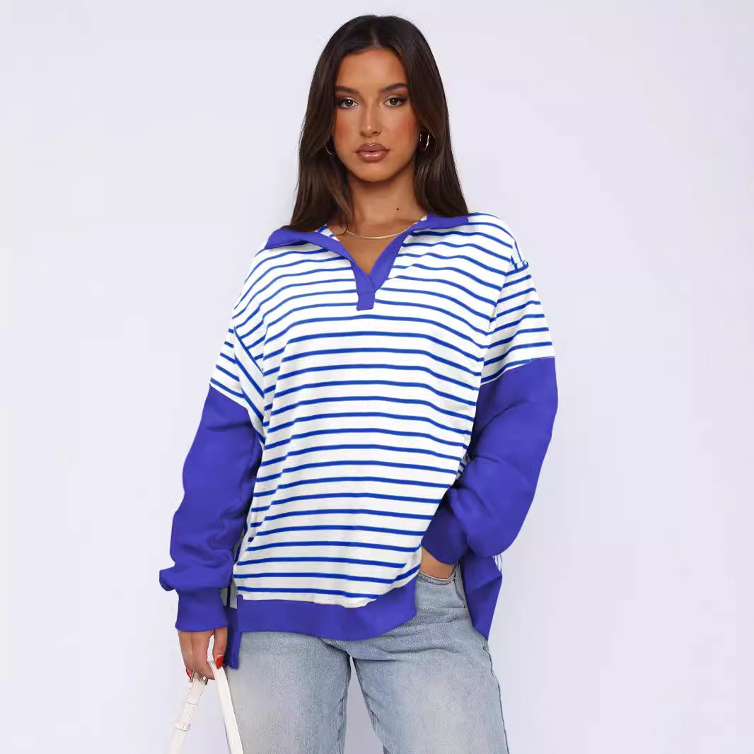 Damer Løs Sweatshirt med brede striber og moderne krave Stilla