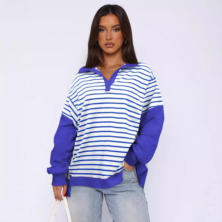 Damer Løs Sweatshirt med brede striber og moderne krave Stilla