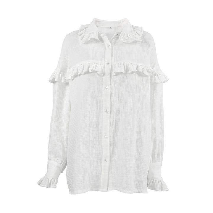 Damebluse med voluminøse rynker og struktureret stof Stilla