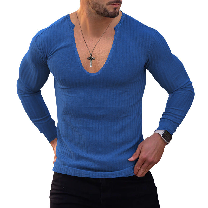 Herrer Langærmet Henley T-shirt med dyb V-hals og struktureret stof Stilla