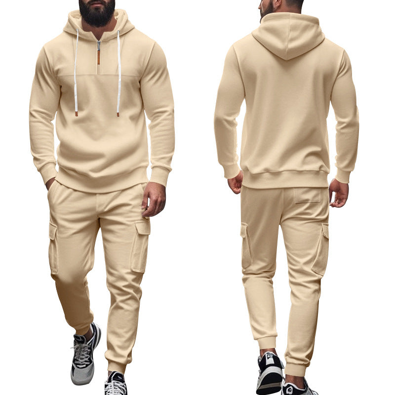 Herrer komfortabel Hoodie- og joggedragt med praktiske cargo-lommer og høj krave Stilla