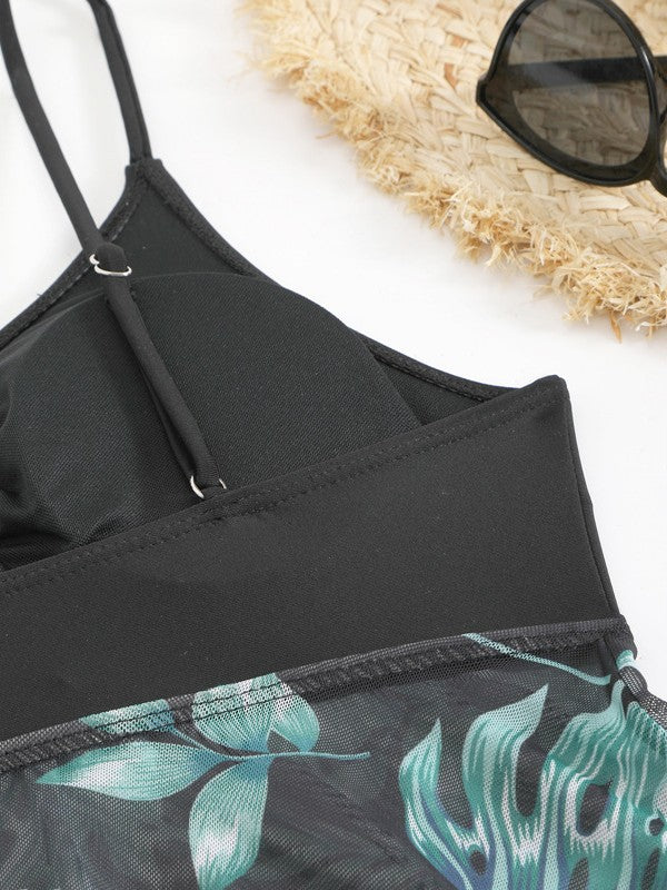 Dame Blomsterprint Bade-Tunika og Bikini-Sæt Stilla