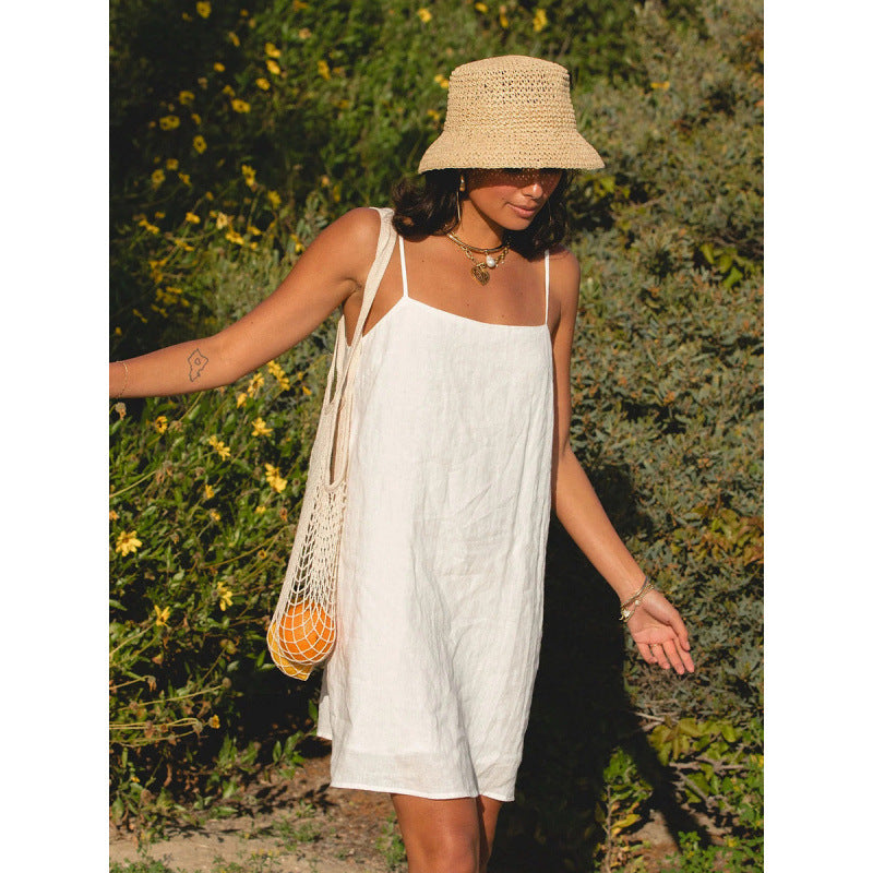 Damen Leichtes Sommerkleid mit Spaghetti-Trägern und fließendem Schnitt Skovae