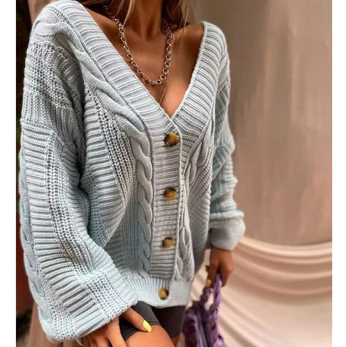 Dame trendy chunky knit cardigan med frontknapper og ribbet struktur Stilla