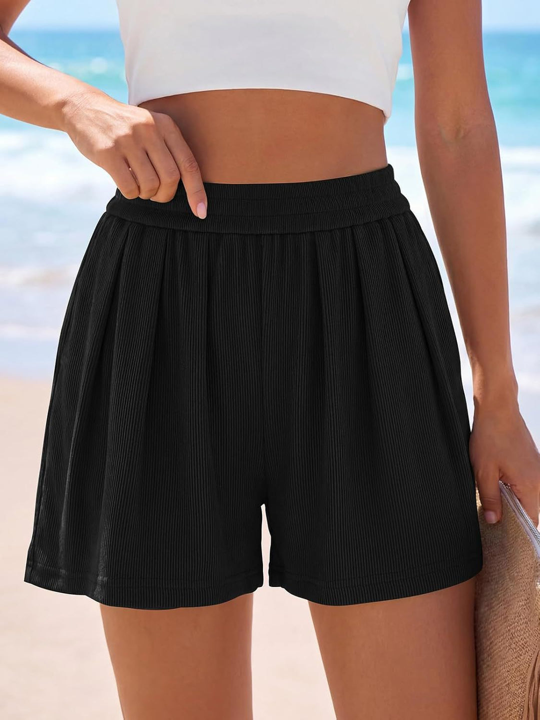 Dame Legere Fritidsshorts med elastisk talje og plisseringer Skovae