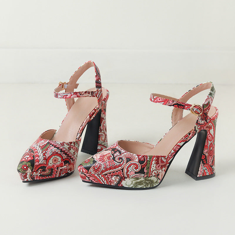 Femme High-Style Slingback Hælmule med dekorativt Floralprint Stilla