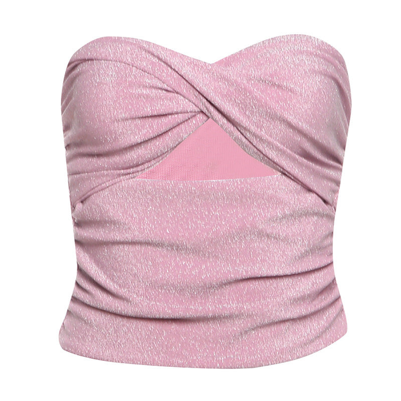 Dame Bustier-top med elegant rynkning og blank overflade Stilla