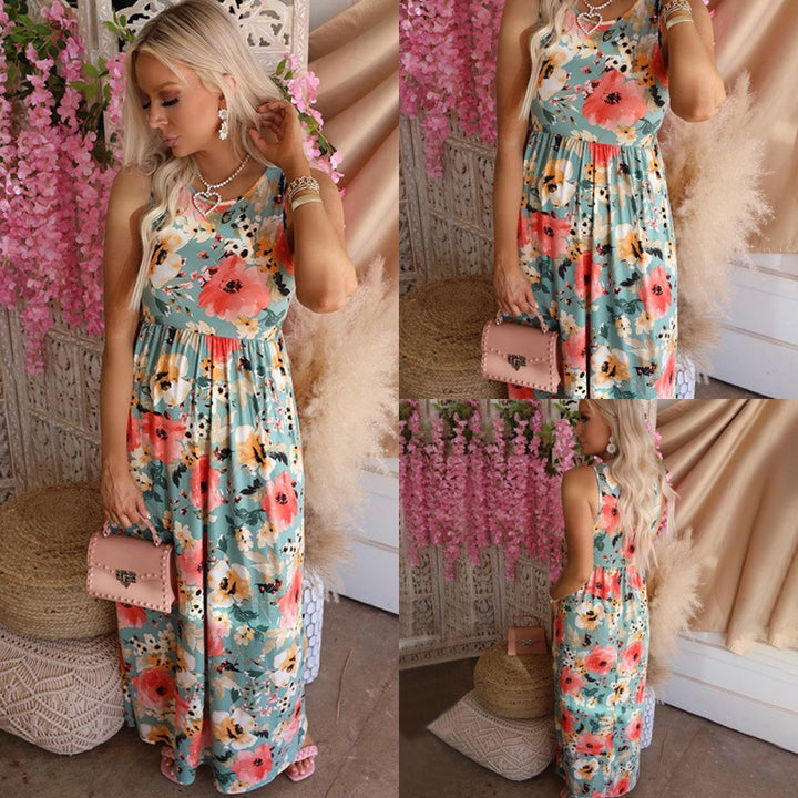 Kvinders Maxi Kjole med Blomsterdesign og Elastisk Talje Stilla