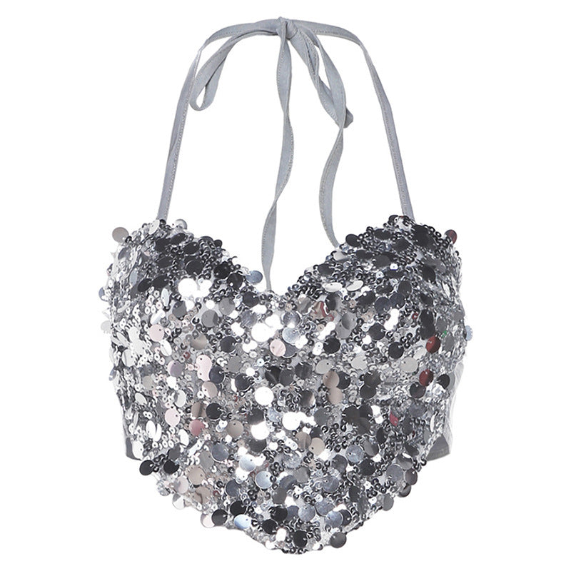 Dame Bustier-top med glitrende pailetter og sødt hjerte-design Stilla