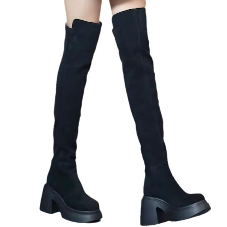 Dame Overknee Støvler med elegant Blokhæl og moderigtigt Suede Overmateriale Stilla
