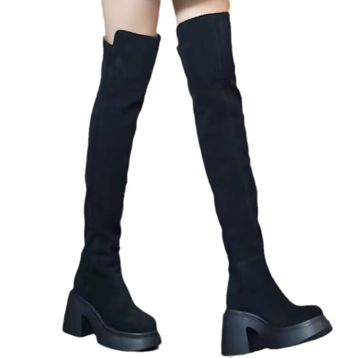 Dame Overknee Støvler med elegant Blokhæl og moderigtigt Suede Overmateriale Stilla