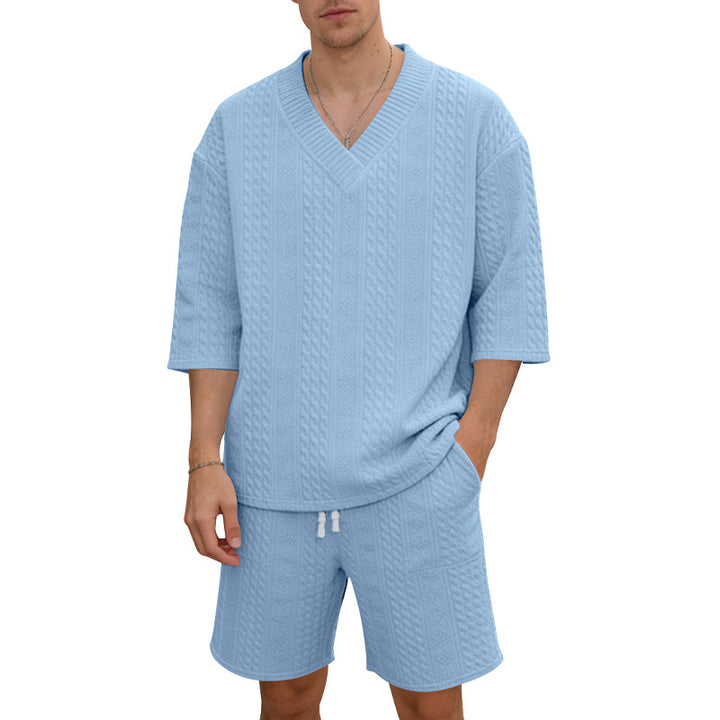 Unisex nan afslappet lounge-sæt med V-hals-top og snorbund-shorts Skovae