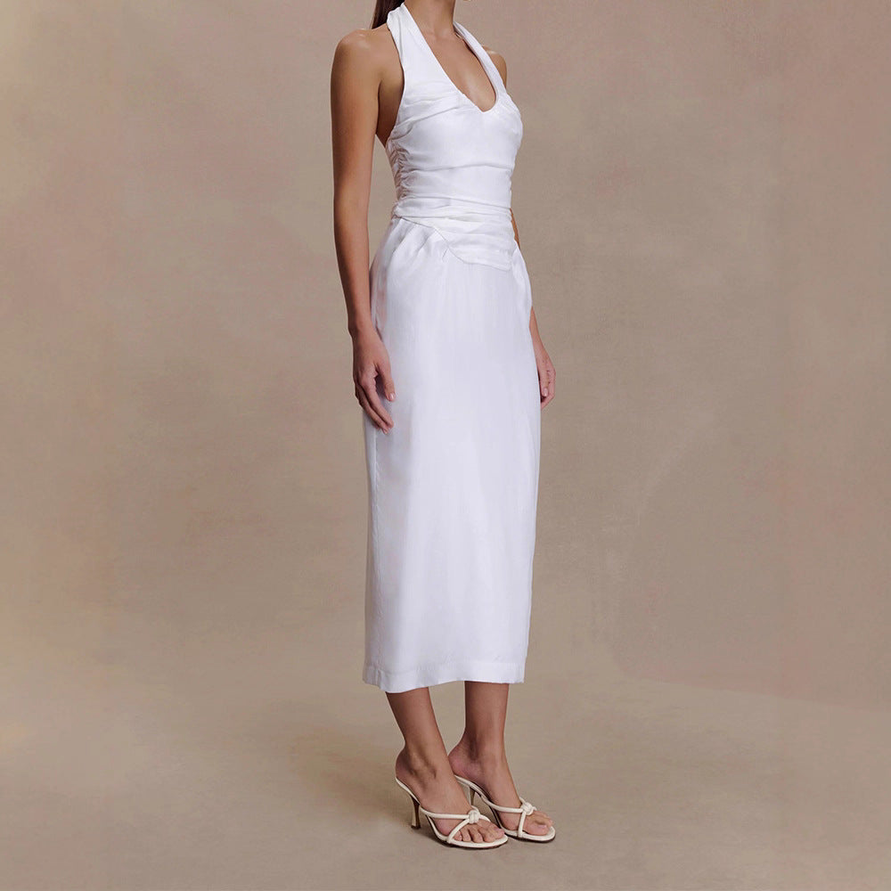 Dame Elegant og figurformet Midikjole med Halterneck Udsnit Skovae