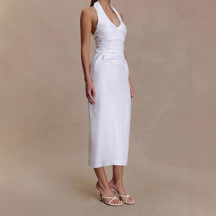 Dame Elegant og figurformet Midikjole med Halterneck Udsnit Skovae