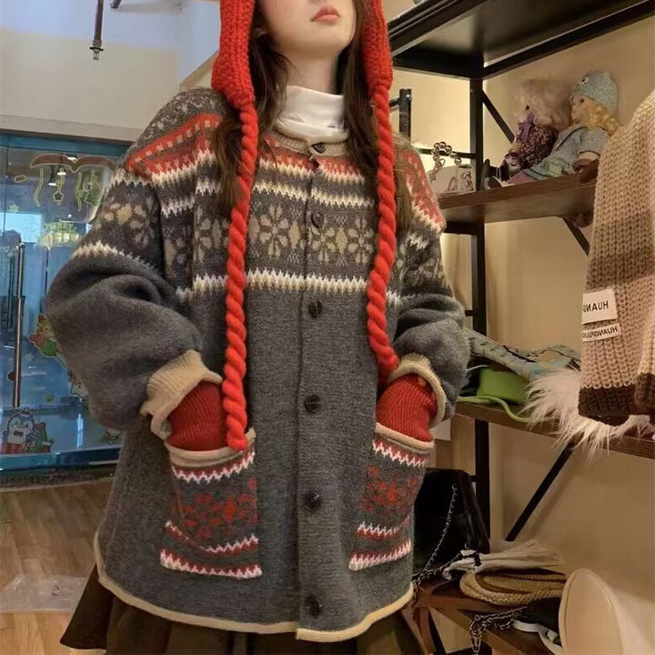 Kvinder Cozy Cardigan med hætte og dekorativt mønster Stilla