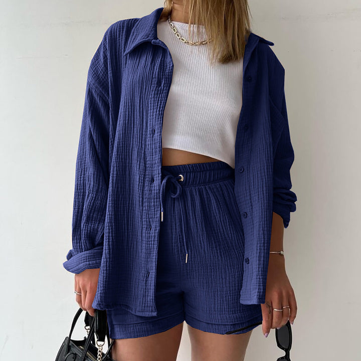 Dame luftigt to-delt sæt i blødt stof med top og shorts Stilla