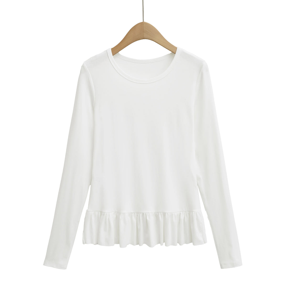 Dame Longsleeve Top med flæse afslutning og rund halsudskæring Stilla