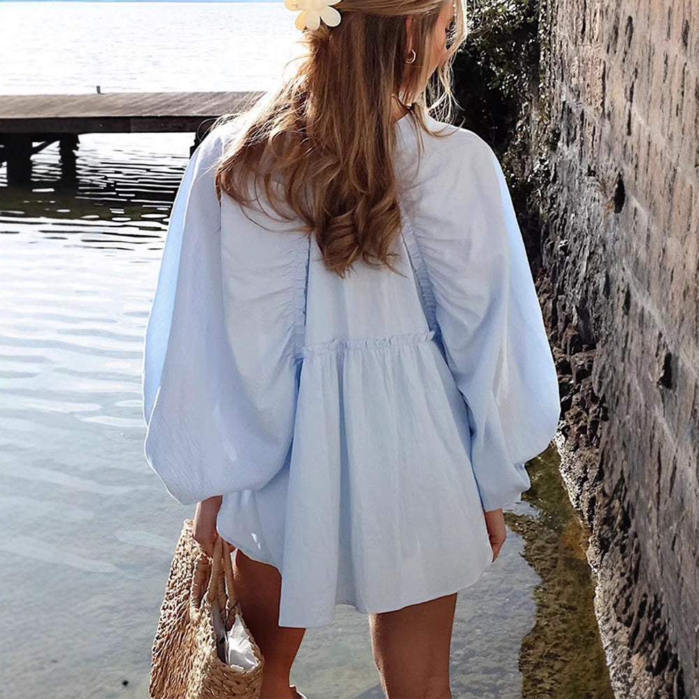 Dame luftig bluse med elegante flæsedetaljer Stilla