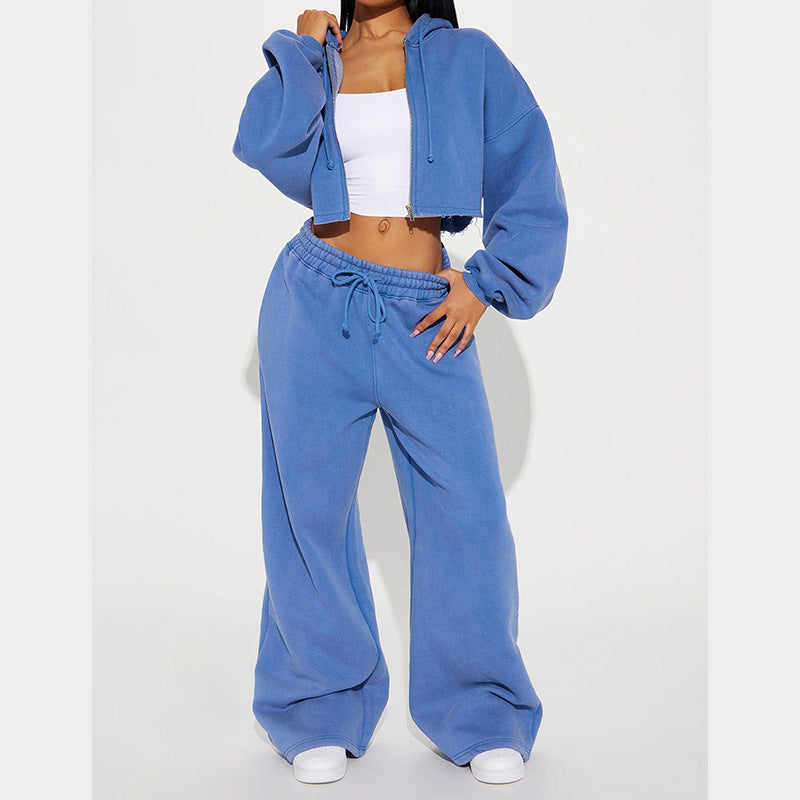 Kvinders cropped hoodie og brede joggingbukser sæt Skovae