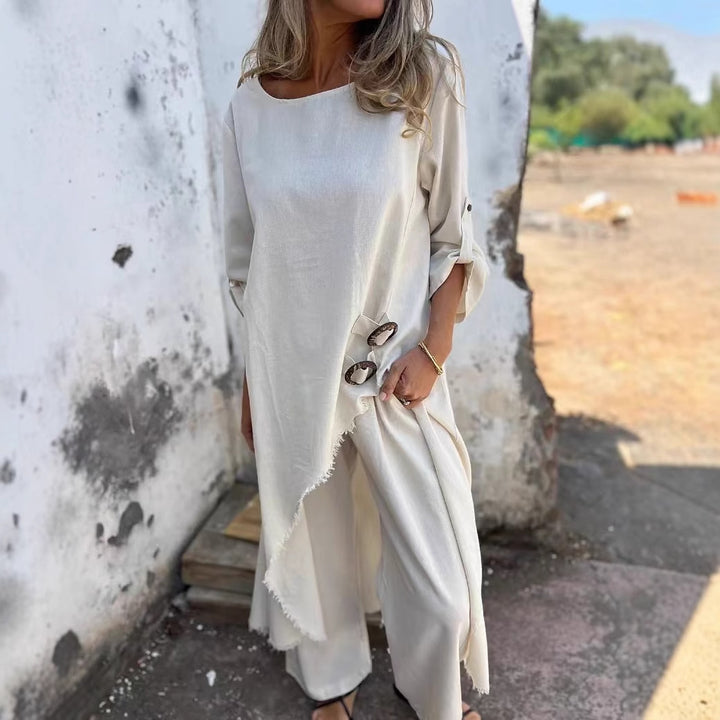 Dame Relaxed Fit Midi Kjole med Knapdetaljer Stilla