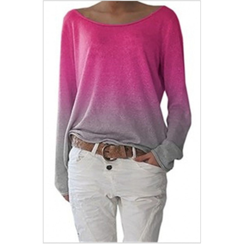 Kvindernes Oversized Sweater med Ombre Design og Bred Rund Udhuling Stilla