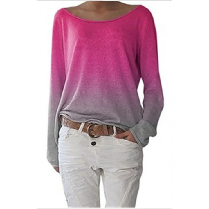 Kvindernes Oversized Sweater med Ombre Design og Bred Rund Udhuling Stilla