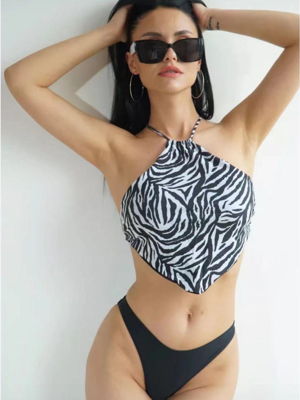 Dame bustier bikini top med asymmetrisk snit Skovae