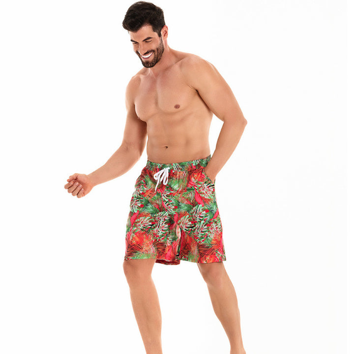 Herren badeshorts med tropisk mønster og justerbar snordræk Skovae
