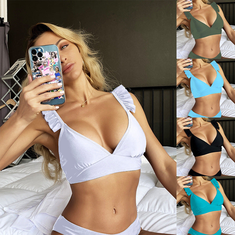 Dame trekant-bikini top med flæse detaljer Skovae