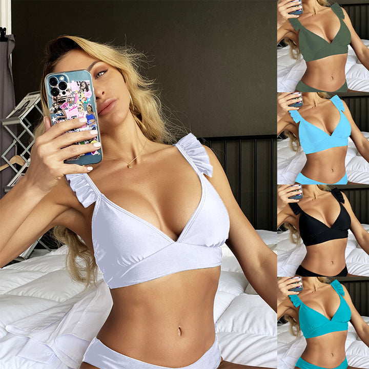 Dame trekant-bikini top med flæse detaljer Skovae