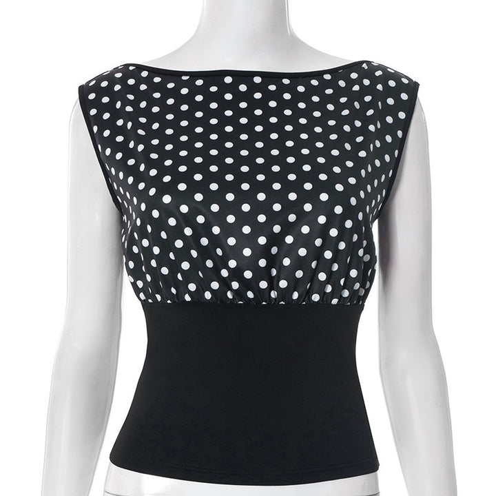 Dame Polka-Dots Top med elastisk bånd Skovae