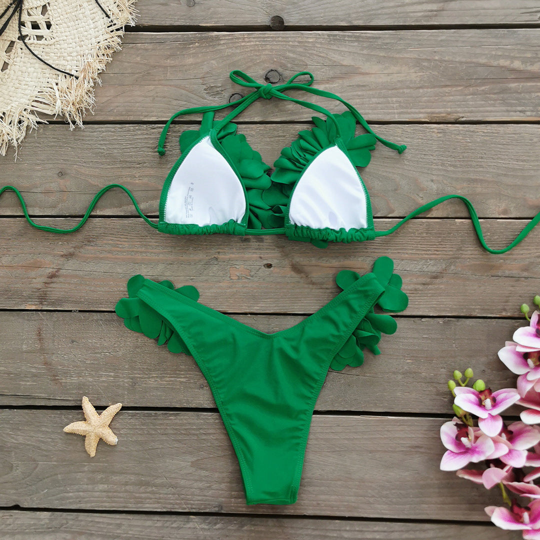 Dame bikini-sæt med luftige blomsterapplikationer og justerbare stropper Stilla