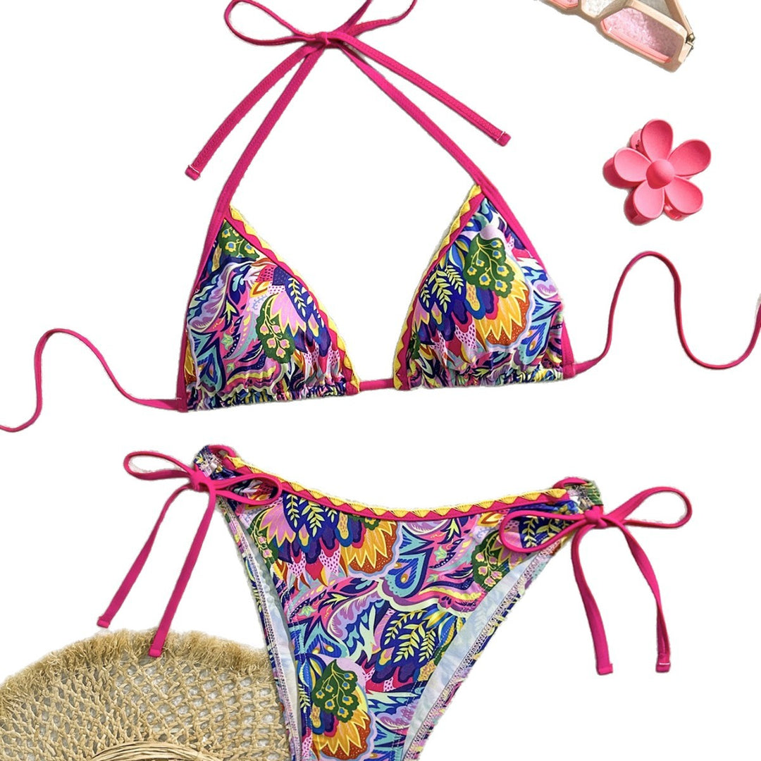 Dame Farverig Triangel-Bikini med justerbare stropper Skovae