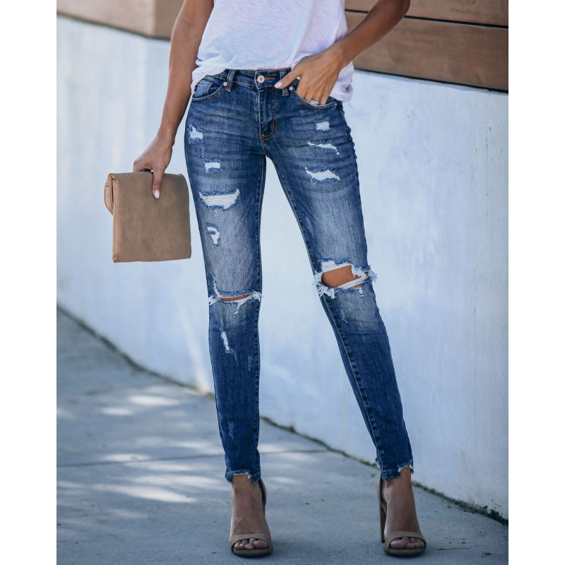 Kvinder's skinny jeans med trendy ødelagt look og tætsiddende snit Stilla
